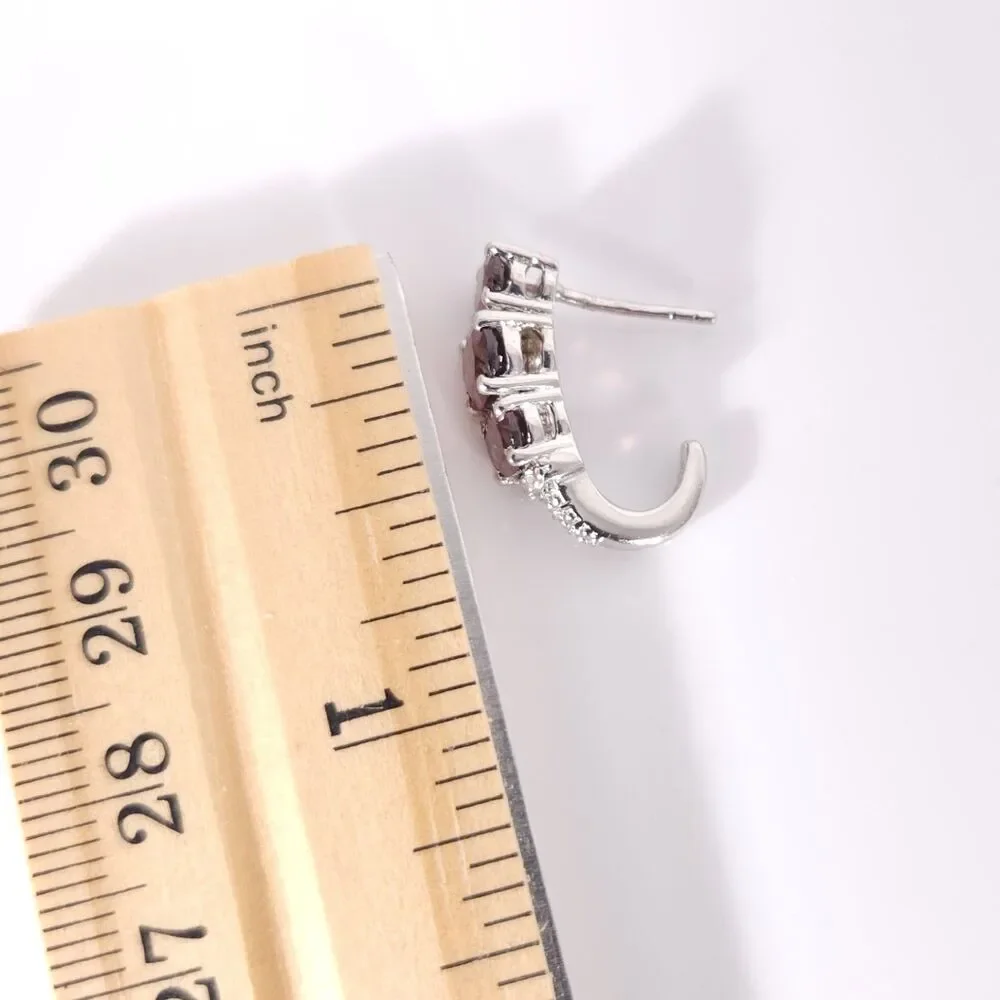 Raspberry Zircon J-Hoop Earrings Platinum over Sterling Silver